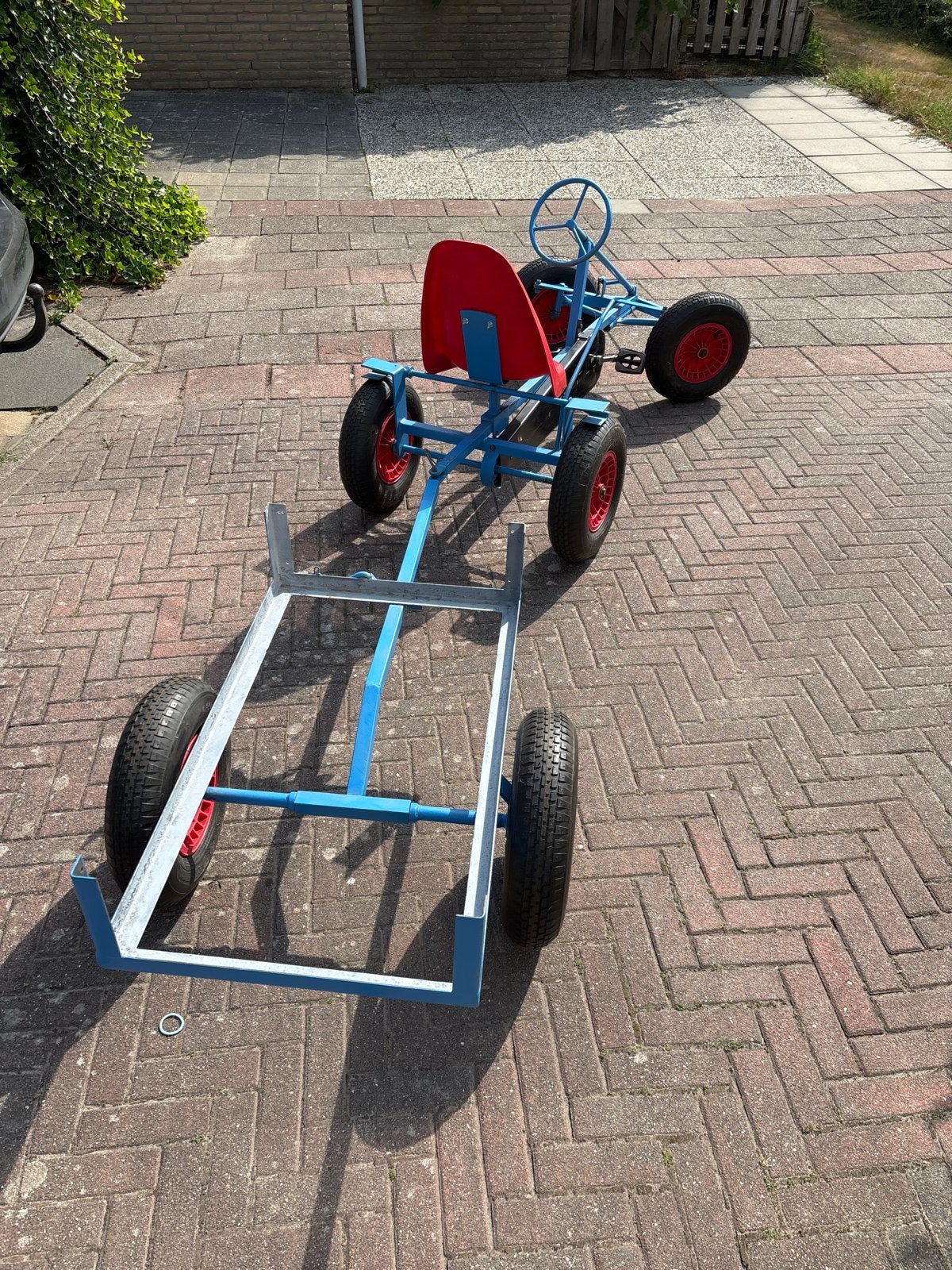 Mammoet skelter met kar - Blauw/Rood, Ophalen, Gebruikt, Mammoet, Met kar of aanhanger