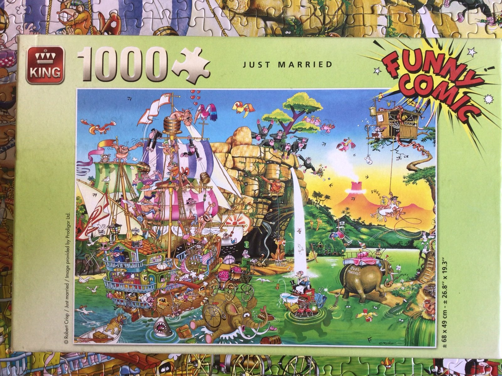 King puzzel. Just Married. Funny Comic., Hobby en Vrije tijd, Ophalen, 500 t/m 1500 stukjes, Zo goed als nieuw