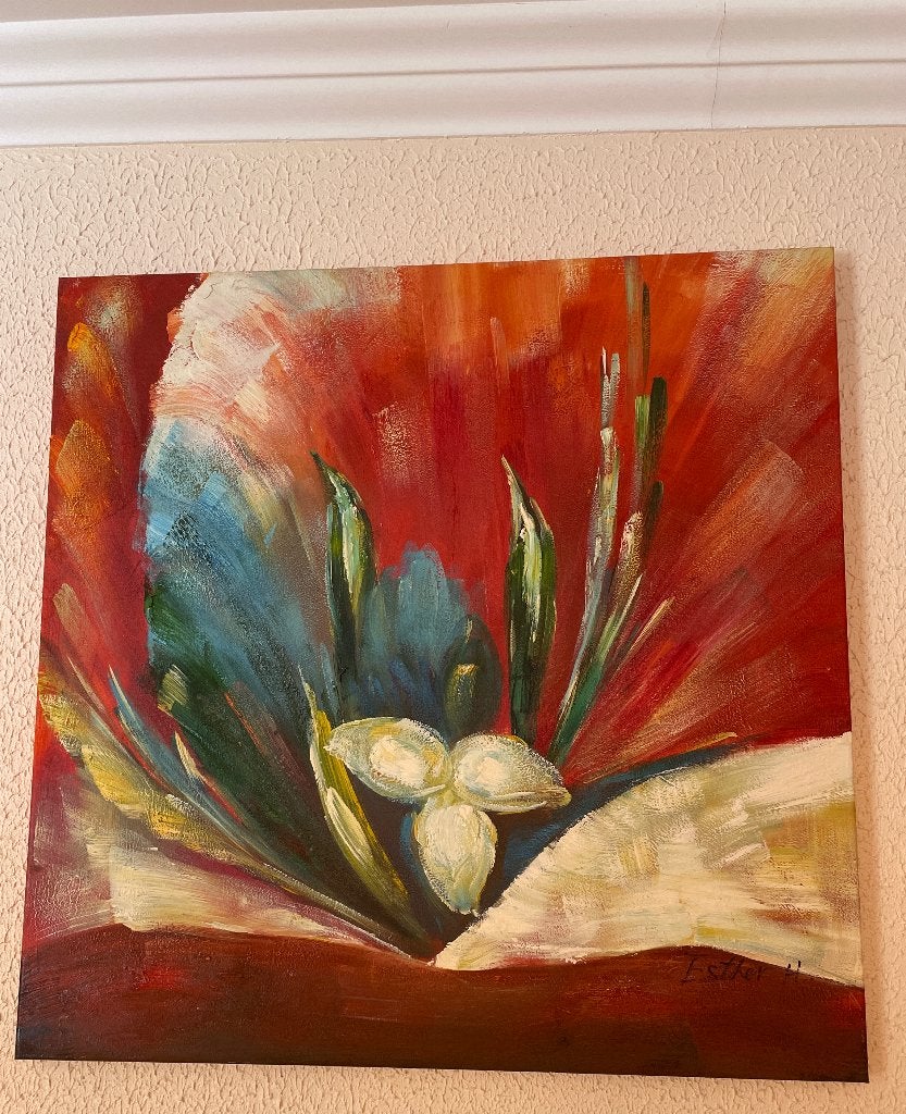 Schilderij bloem 1.00 x 1.00 meter, Ophalen, Olieverf, Op houten frame, Bloemen