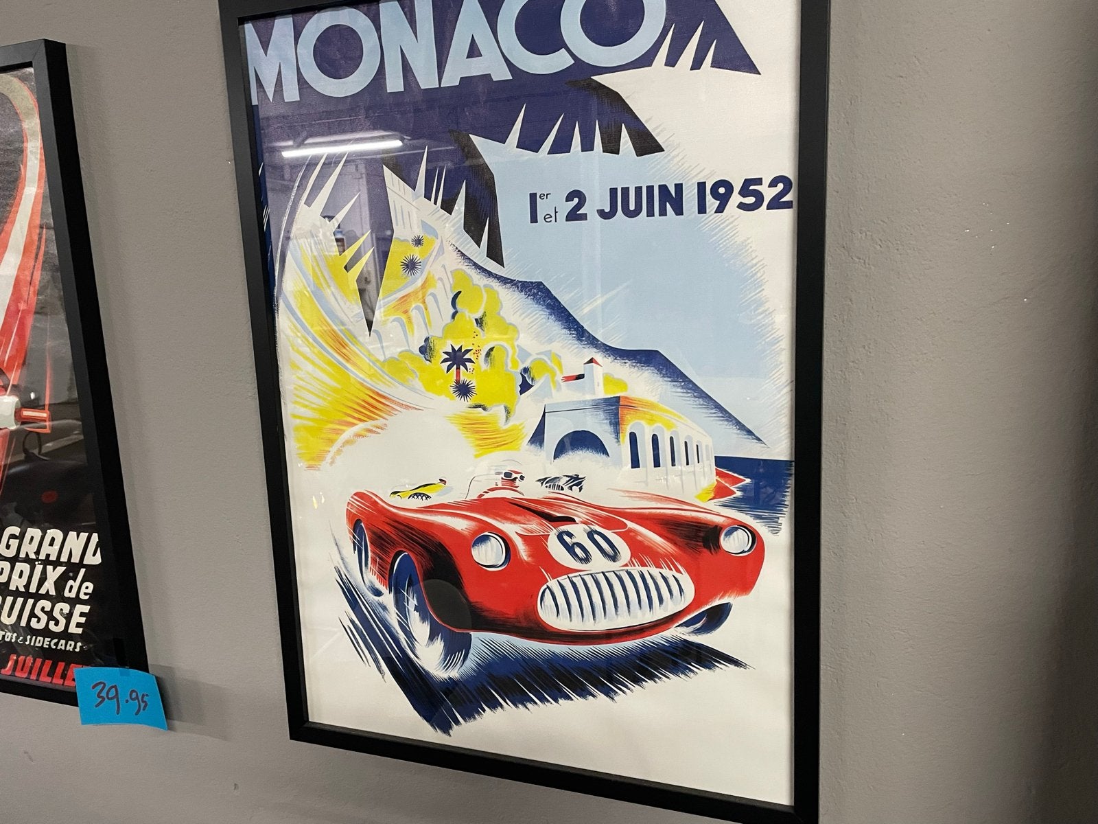 Monaco Grand Prix 1952 Poster watervast canvas - Ingelijst, Ophalen, 50 – 75, Nieuw, Print