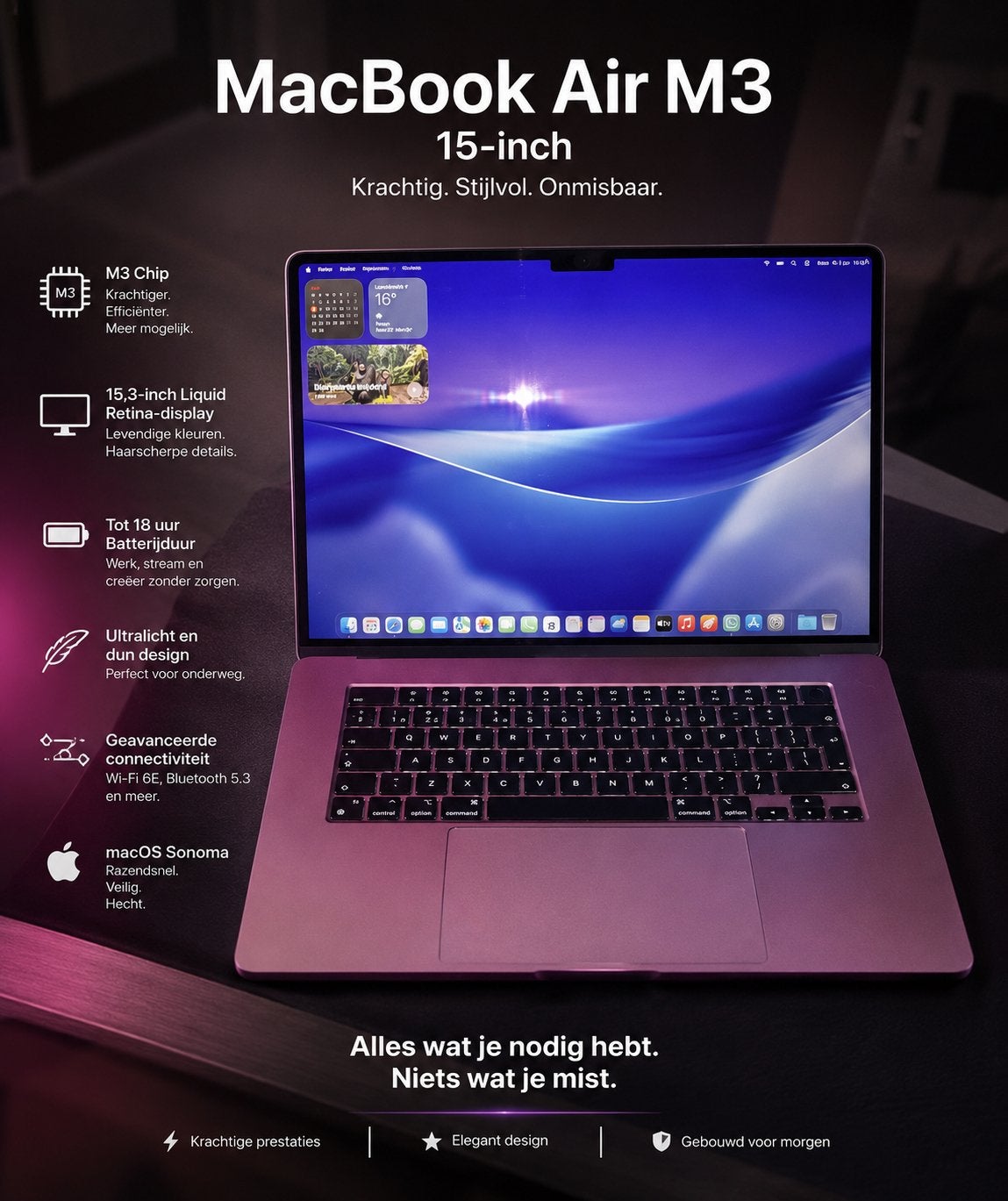 MacBook Air M3 15 inch Space Grey - Als Nieuw! 100% Batterij, Computers en Software, Apple Macbooks, Zo goed als nieuw, MacBook Air