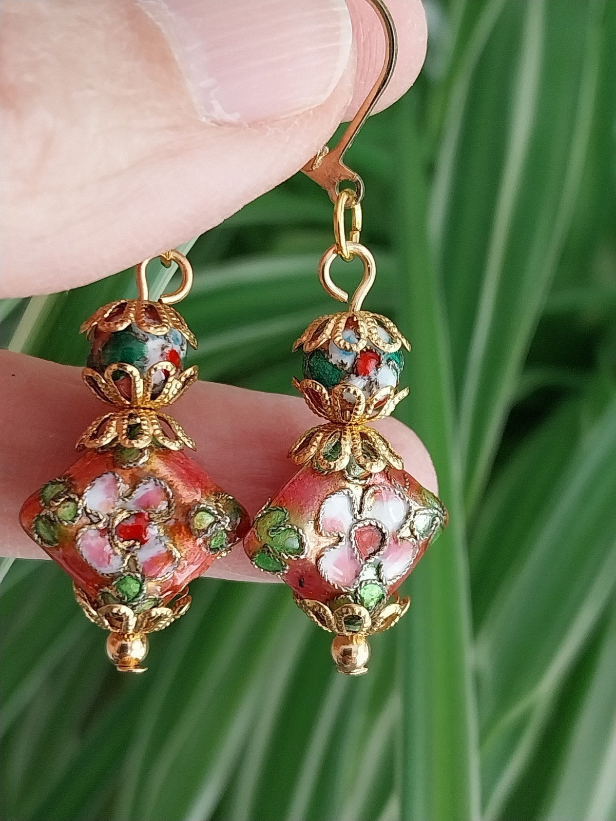 Oorbellen met Cloisonne kralen #2516, Sieraden, Tassen en Uiterlijk, Oorbellen, Overige materialen, Hangers, Verzenden, Zo goed als nieuw