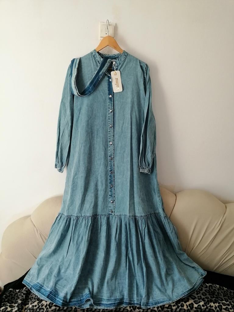 Lange spijkerjurk, abaya, hijab, hijaab, sjaal, scarf, Kleding | Dames, Galajurk, Blauw, Maat 46/48 (XL) of groter, Nieuw