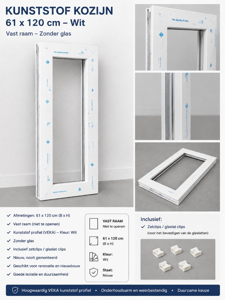 VEKA Kunststof Vast Raam 120- Profiel – Zonder Glas – Nieuw, Doe-het-zelf en Verbouw, Glas en Ramen, Gevelraam of Ruit, VEKA AG