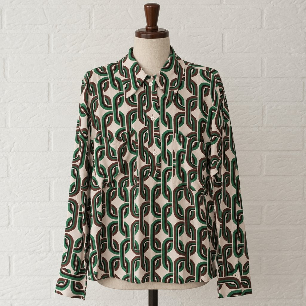Mango Blouse met geometrische print - Maat L ( 38/40), Kleding | Dames, Maat 38/40 (M), Mango, Zo goed als nieuw, Meerkleurig