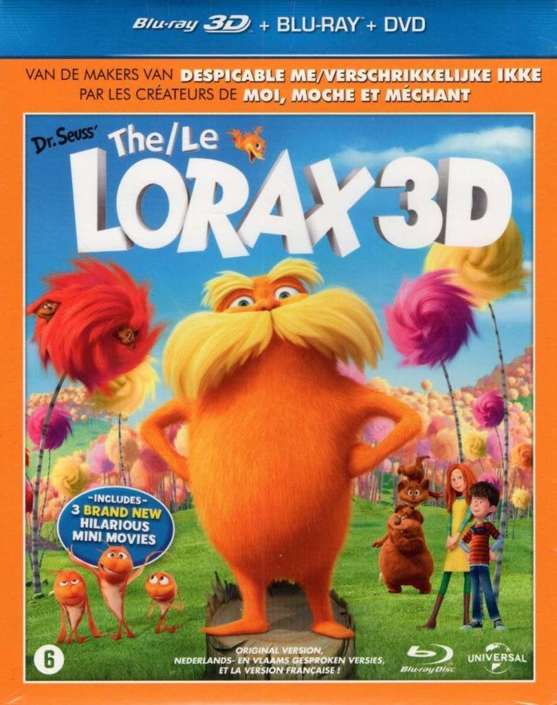 Blu ray 3D + Blu ray + DVD: The Lorax van Dr. Seuss, Film, Ophalen of Verzenden, Vanaf 6 jaar, Tekenfilms en Animatie