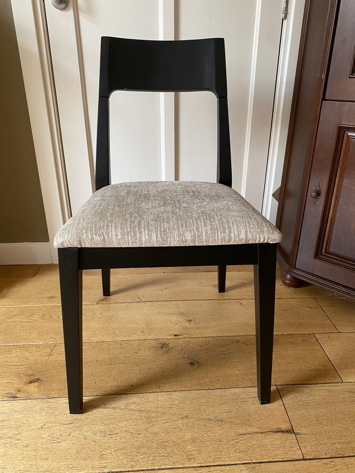 Eiken eetkamerstoelen 6 stuks zwart, Ophalen of Verzenden, Zo goed als nieuw, Bruin, Vijf, Zes of meer stoelen