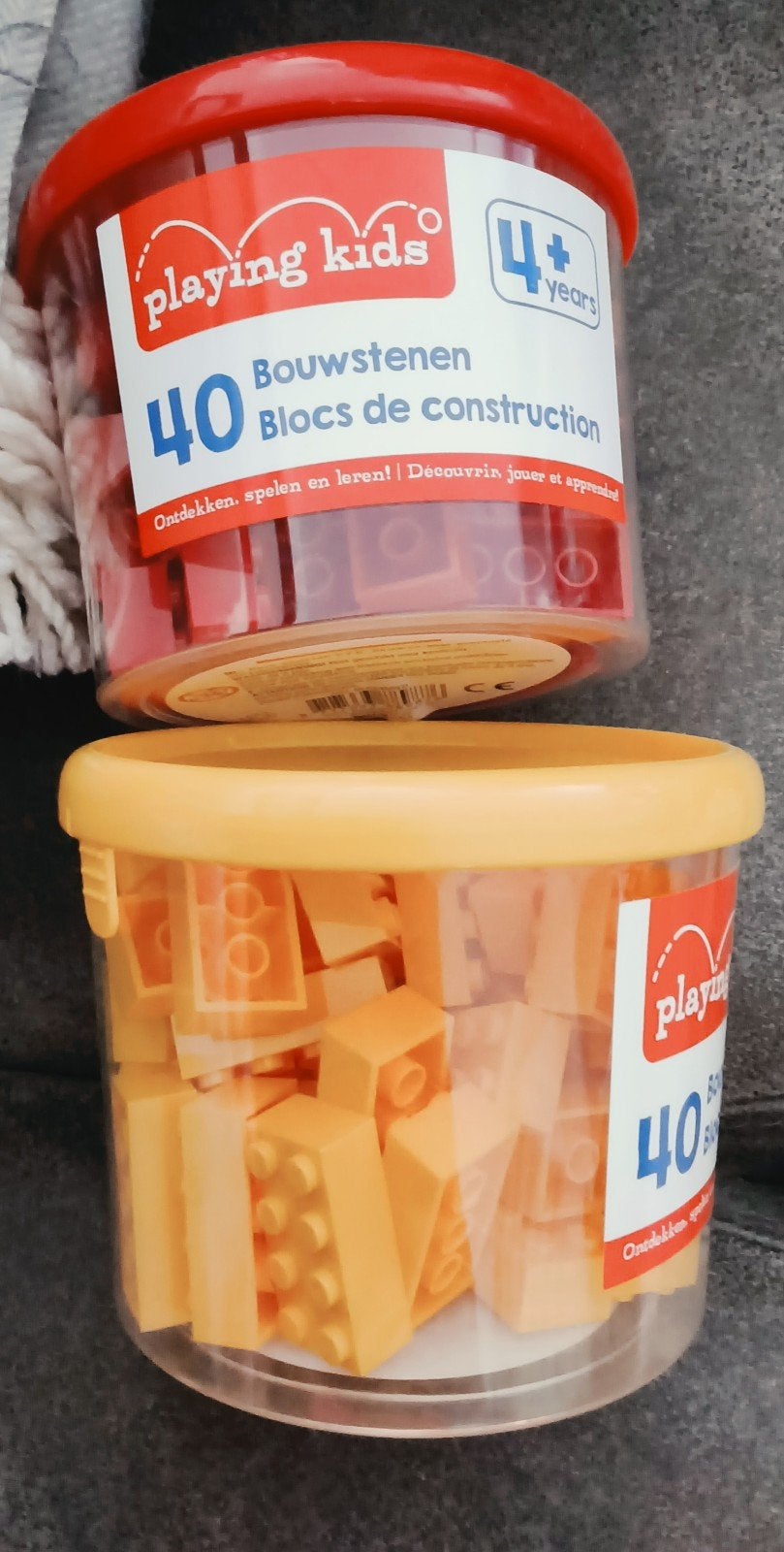 Bouwstenen rood en geel - 2 bakjes met 40 stuks per bakje, Kinderen en Baby's, Ophalen of Verzenden, Nieuw, Overige merken