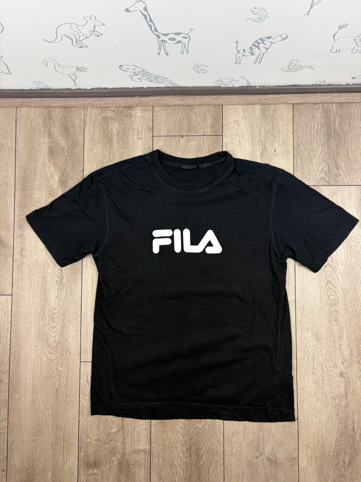 Fila zwart T-shirt met groot wit logo maat M, Ophalen of Verzenden, Gedragen, Maat 48/50 (M), Zwart