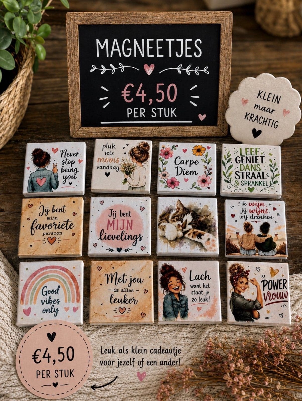 Mini tegeltjes (koelkastmagneet), Nieuw, Ophalen of Verzenden, Met afbeelding, 5 cm