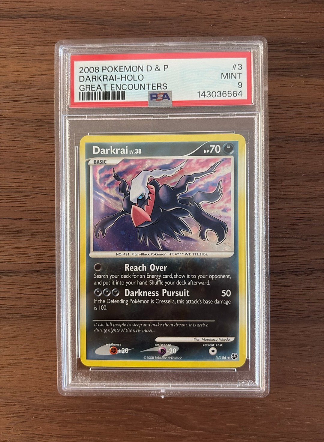 Darkrai Holo Great Encounters 3/106 PSA9, Ophalen, Zo goed als nieuw, Losse kaart, Foil