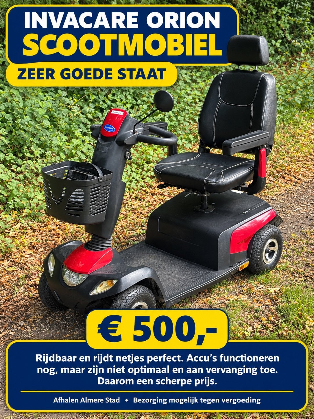Zeer mooie 4 wieler Scootmobiel Invacare, Invacare, Meer info ☎️0️⃣6️⃣➖2️⃣0️⃣9️⃣0️⃣1️⃣0️⃣4️⃣0️⃣, 16 t/m 25 km, Ophalen of Verzenden