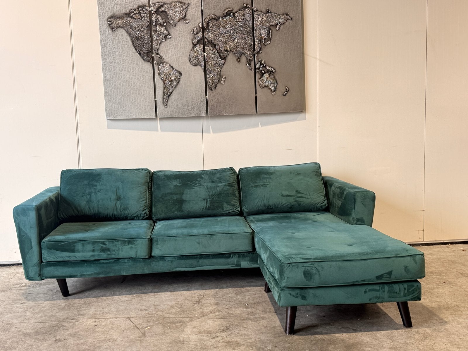 Mooie Luxe Hoekbank Hilde – Donkergroen Velvet, Hoekbank, 75 tot 100 cm, Ophalen of Verzenden, Zo goed als nieuw