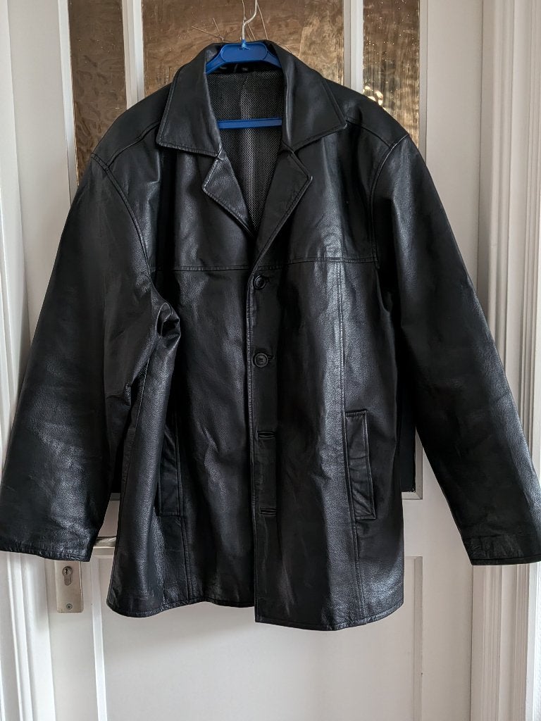 zwarte leren jas heren, Ophalen of Verzenden, Gedragen, Maat 56/58 (XL), Zwart