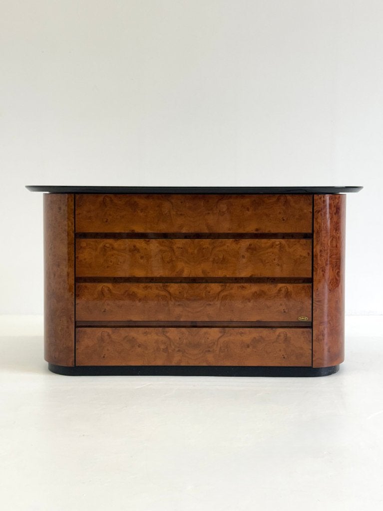 Vintage Voltan Ladekast Wortelhoutfineer met Barvakken, Huis en Inrichting, Kasten | Ladekasten, Gebruikt, 100 tot 150 cm, Onbekend