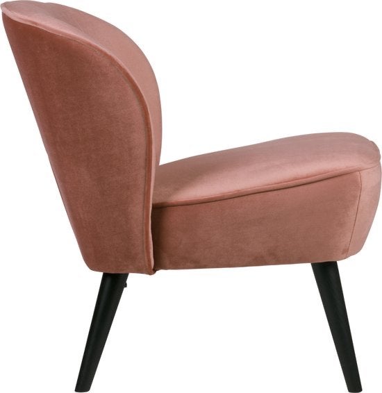Woood fauteuil Sara, velvet oud roze, lichte beschadiging, Ophalen, Gebruikt, Minder dan 75 cm, Stof
