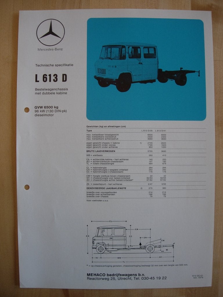 Mercedes 613 D Technische Specificatie Brochure 1979 – 613D, Zo goed als nieuw, Mercedes-Benz, Mercedes, Ophalen of Verzenden