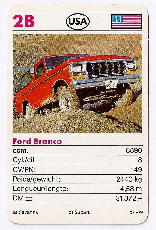 Kw1601 autokaartje 2b - ford bronco, Ophalen of Verzenden, Zo goed als nieuw, Auto's
