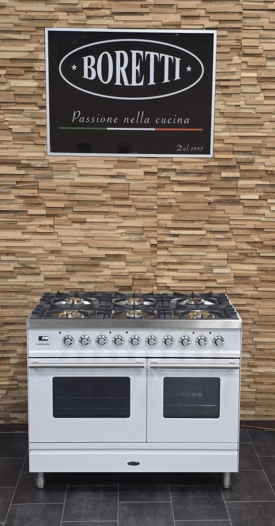 🔥Luxe Boretti Fornuis 100 cm wit + rvs 6 pits 300° oven, Niet ingevuld, 60 cm of meer, Niet ingevuld, Ophalen of Verzenden