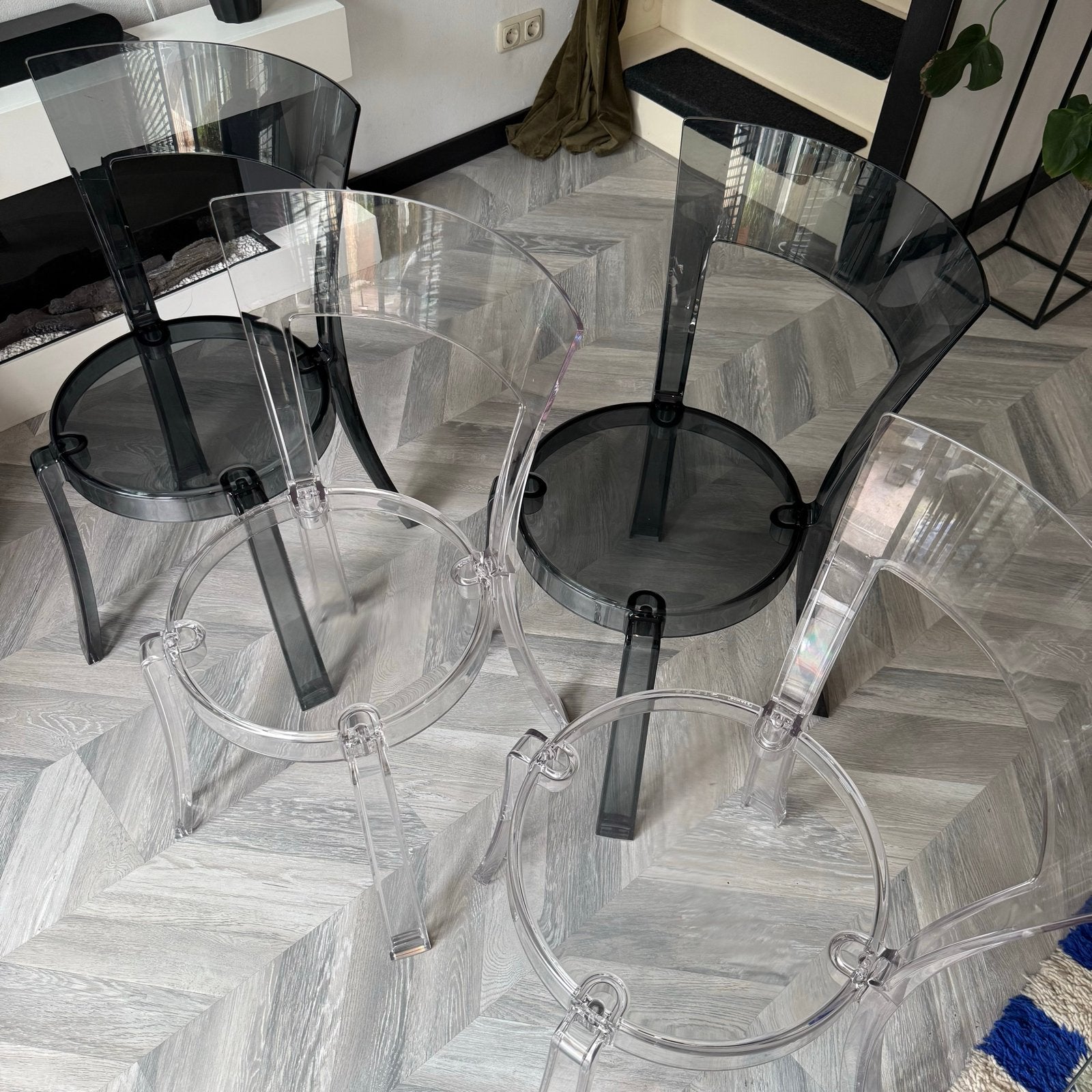 Set van 4 transparante IKEA stoelen, Ophalen, Kunststof, Gebruikt, Overige kleuren