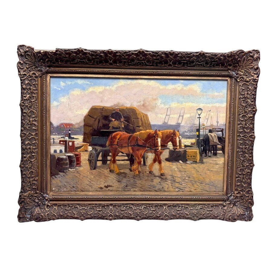 Gijsbertus Johannes van Overbeek (1882-1947) Paard en wagen, Antiek en Kunst, Nederlandse school, Doek, Portret of Personen, Ophalen of Verzenden
