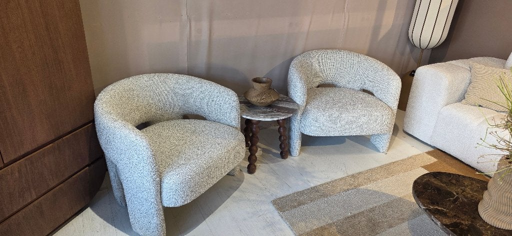 Fauteuil Hamilton Grove Bouclé 2 stuk | SHOWMODEL KORTING, Huis en Inrichting, Fauteuils, Ophalen, Zo goed als nieuw, Stof, Jara
