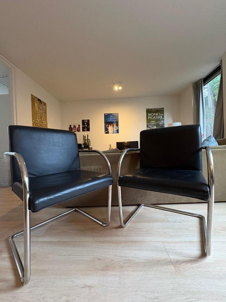 Knoll Brno Chair, Twee, Zwart, Leer, Ophalen of Verzenden