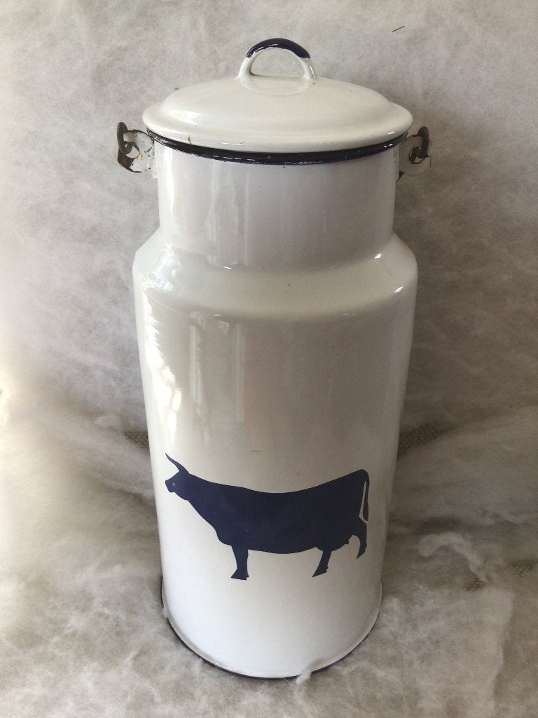 Vintage melkkan. Geëmailleerd. 5 l. Décor blauwe koe, Antiek en Kunst, Antiek | Emaille, Ophalen of Verzenden