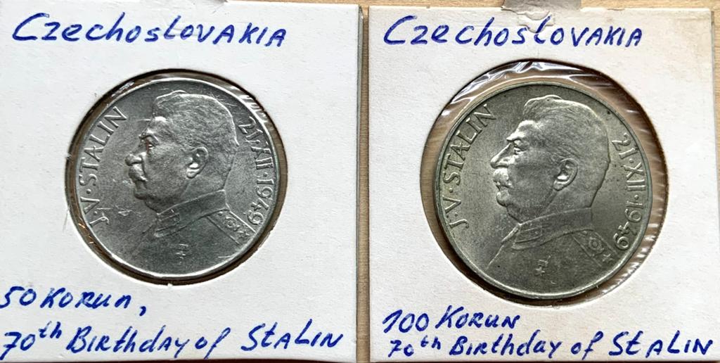 Tsjechoslowakije 50 + 100 Korun 1949 Josef Stalin zilver, Postzegels en Munten, Munten | Europa | Niet-Euromunten, Overige landen