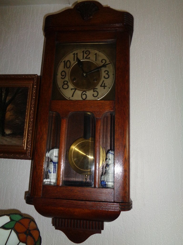 Oude EIKEN Houten Hangklok., Antiek en Kunst, Antiek | Klokken, Ophalen