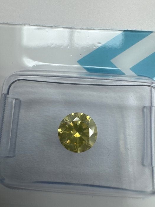 Diamond (Natural) - 0.83 ct - Round - Fancy Green, Yellow, Ophalen of Verzenden, Nieuw