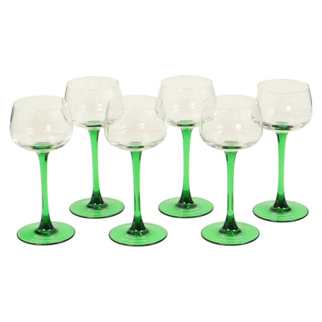 Set Van 6 Vintage Luminarc Vins Moselle Wijnglazen Groen, Ophalen of Verzenden, Zo goed als nieuw, Overige typen