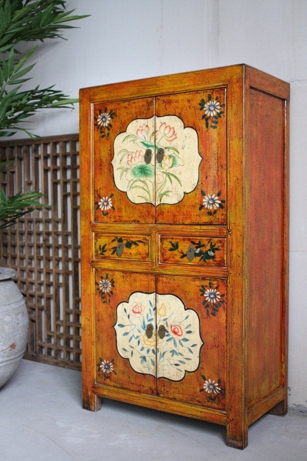 Kleurrijk Handbeschilderd Chinees Kastje Unieke Chinese Kast, Ophalen of Verzenden, Nieuw, Uniek Werelds Landelijk Kleurrijk Vintage Style Stoer Gekleurd