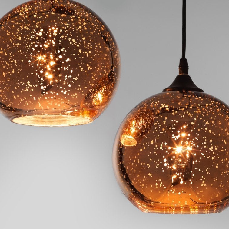 Moderne hanglamp met koperkleurige bollen, Huis en Inrichting, Lampen | Hanglampen, Ophalen, Zo goed als nieuw, Metaal, E27 (groot)
