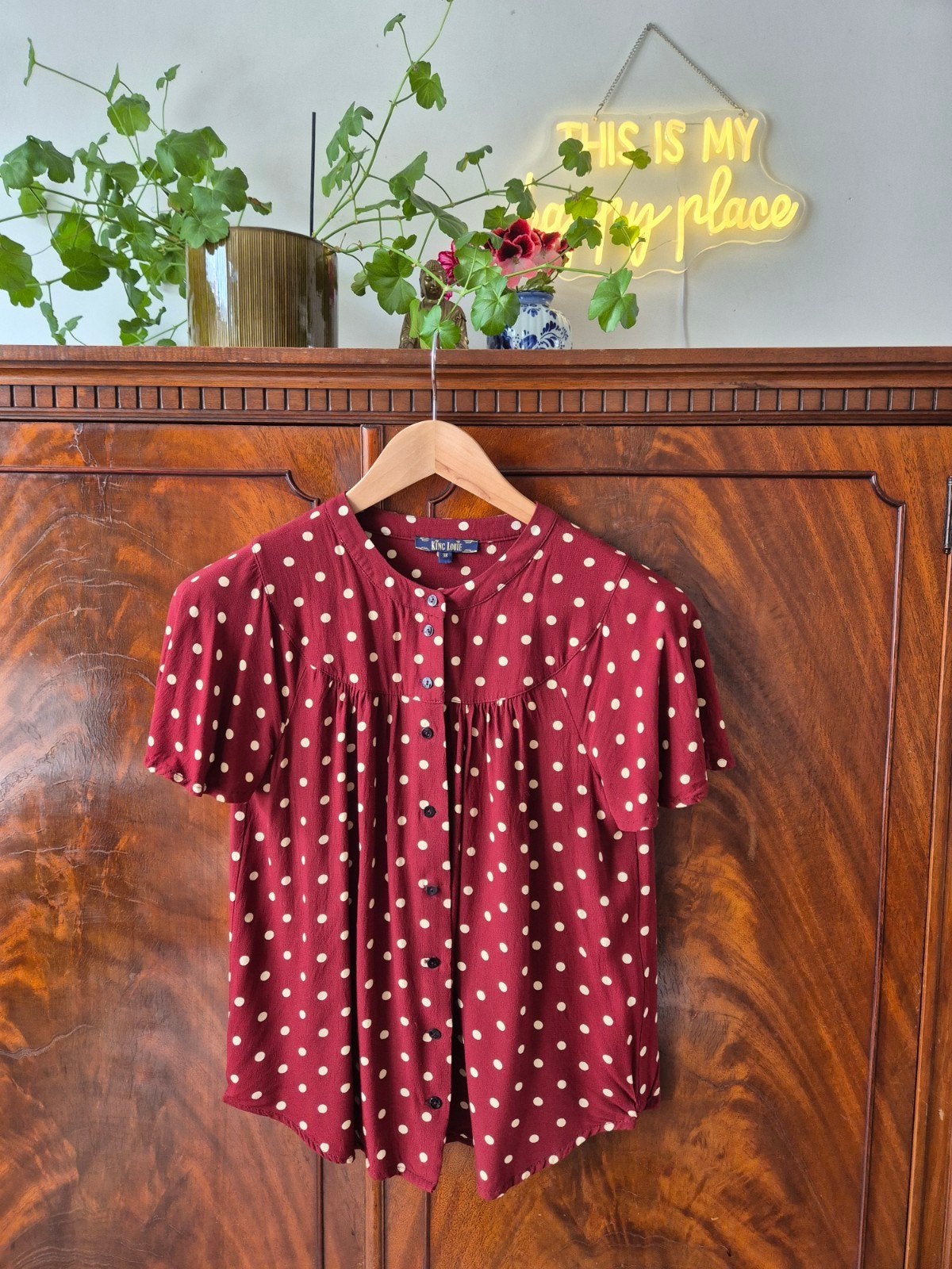 King Louie polkadot bloesje maat 38, Kleding | Dames, Maat 38/40 (M), Ophalen of Verzenden, Zo goed als nieuw, King Louie