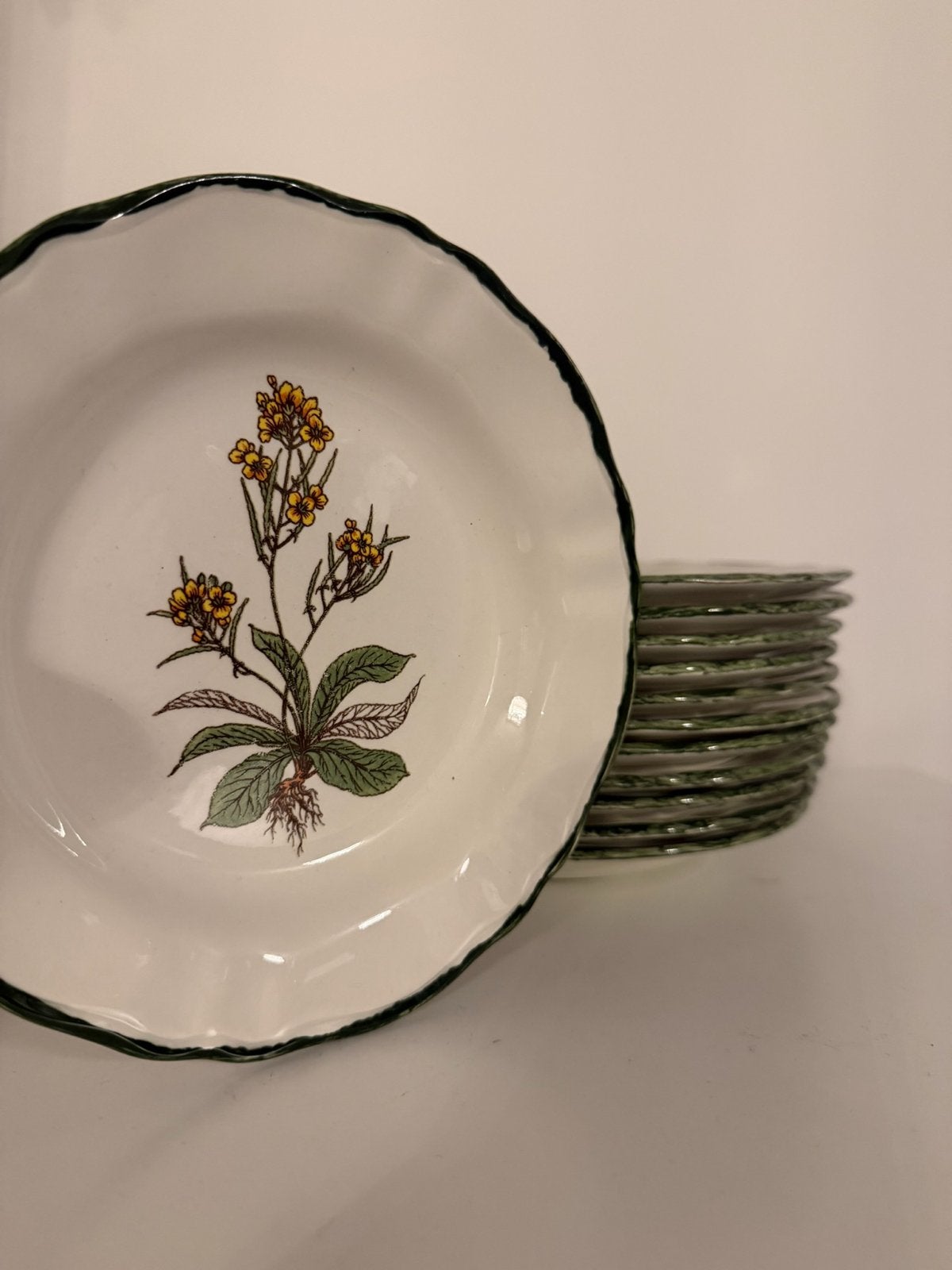 Set van 12 vintage borden met bloemmotief, Huis en Inrichting, Gebruikt, Keramiek, Vintage, Ophalen of Verzenden