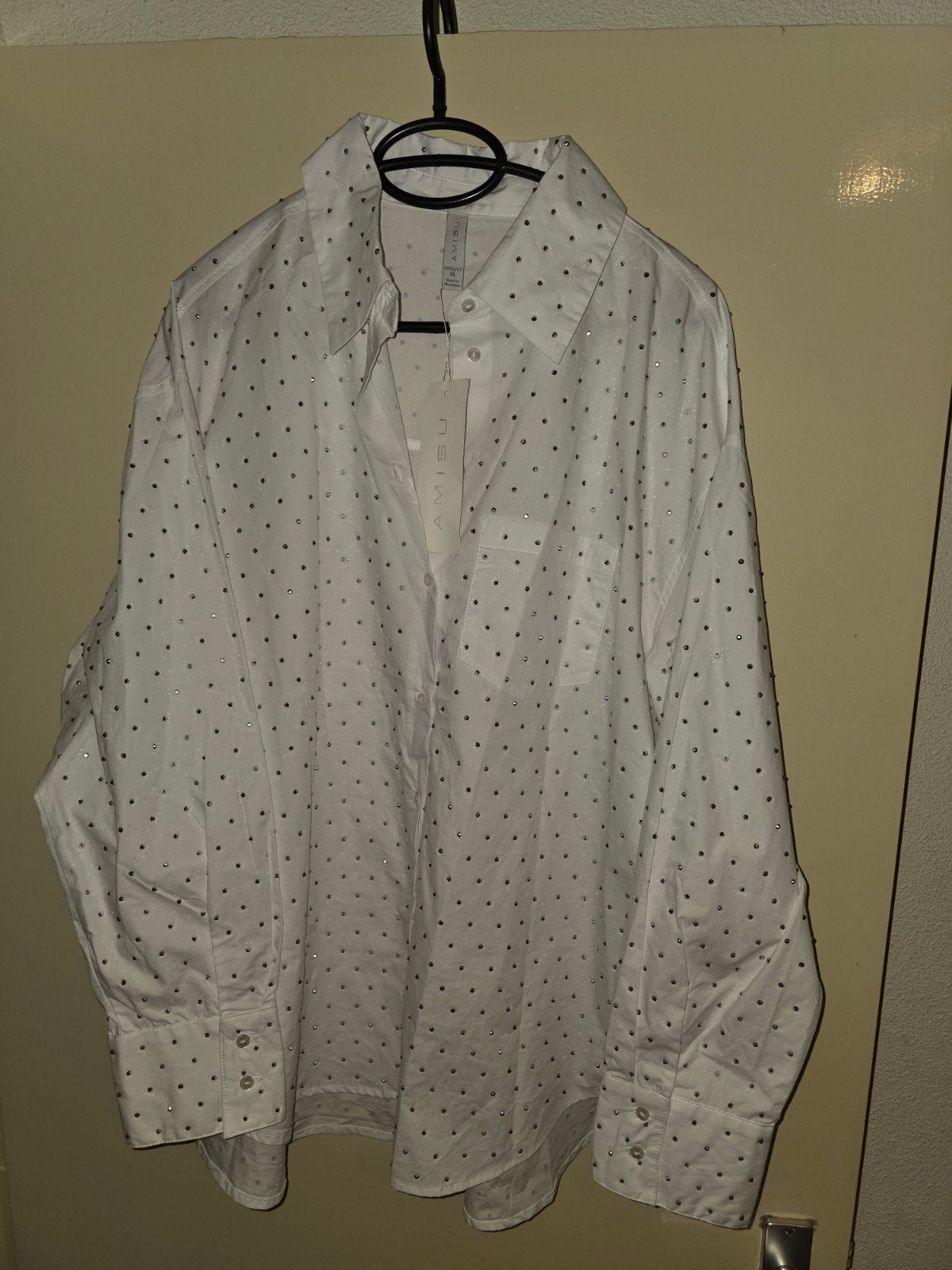 Witte Blouse met steentjes nieuw, Ophalen, Overige typen, Wit, Maat 46/48 (XL) of groter