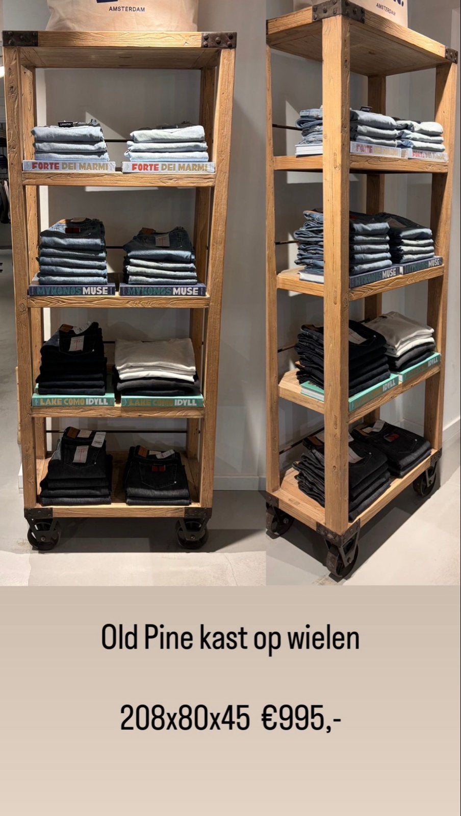 Old Pine kast op wielen - 208x80x45 cm, Ophalen, Gebruikt