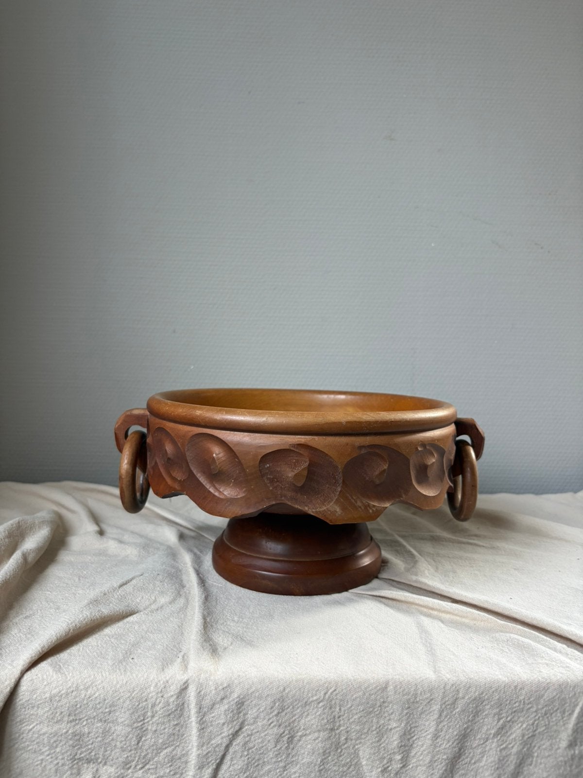 Vintage handcarved houten schaal met ringen, Antiek en Kunst, Ophalen of Verzenden