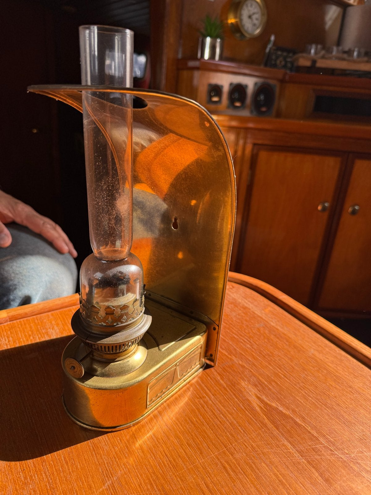 Antieke Koperen Olielamp - Scheepslamp, Ophalen