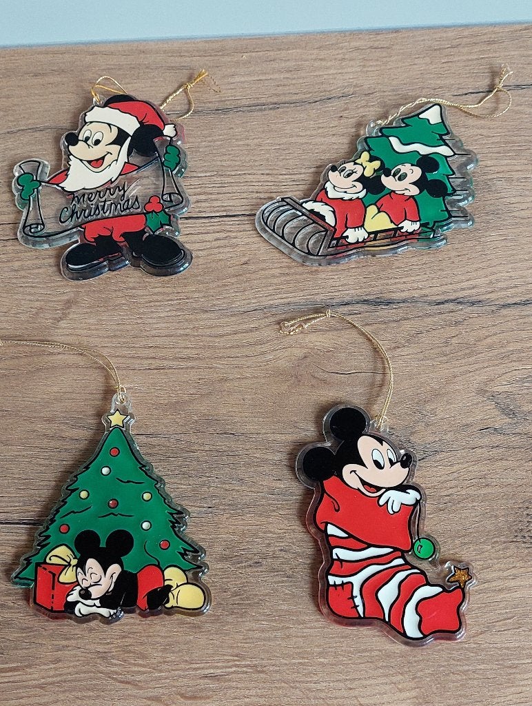 Vier Disney Mickey Mouse Kerst Ornamenten Set, Ophalen of Verzenden, Mickey Mouse, Gebruikt, Beeldje of Figuurtje