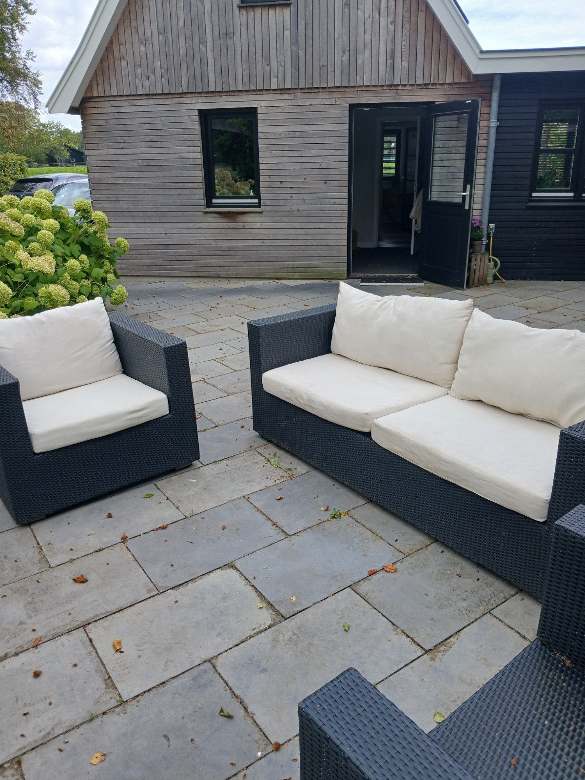 Zwarte Bellagio Loungeset met Kussens, Ophalen, 4 zitplaatsen, Gebruikt, Loungeset