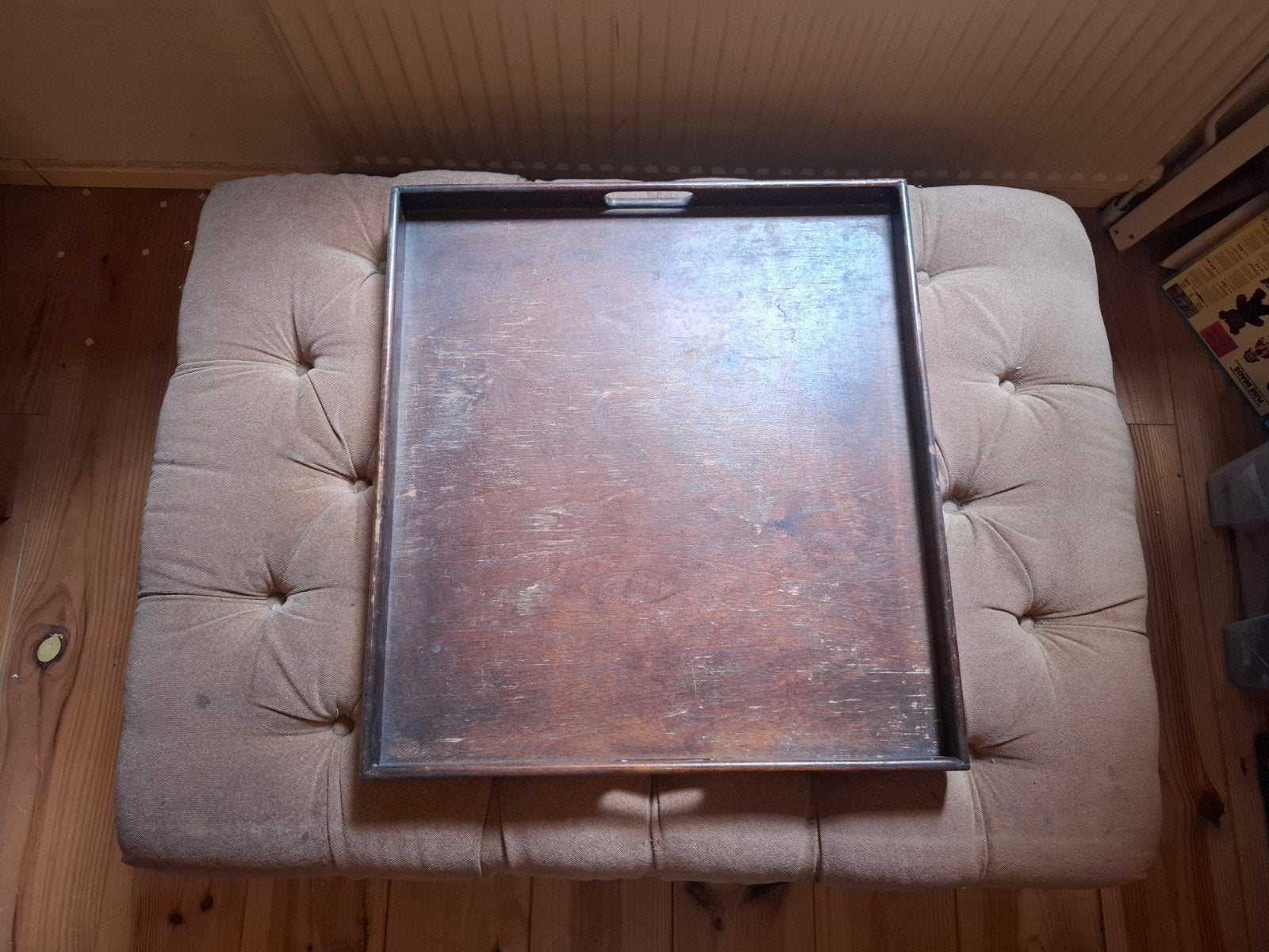 Vintage Rofra poef/ottoman/hocker/bijzettafel, beige/bruin, Ophalen