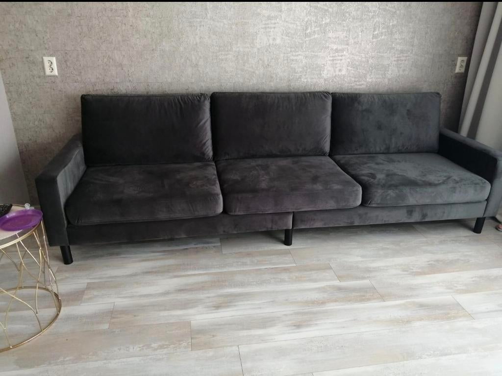 4-zits bankstel velours/velvet, grijs, Huis en Inrichting, Banken | Complete zithoeken, Ophalen, Gebruikt, Stof