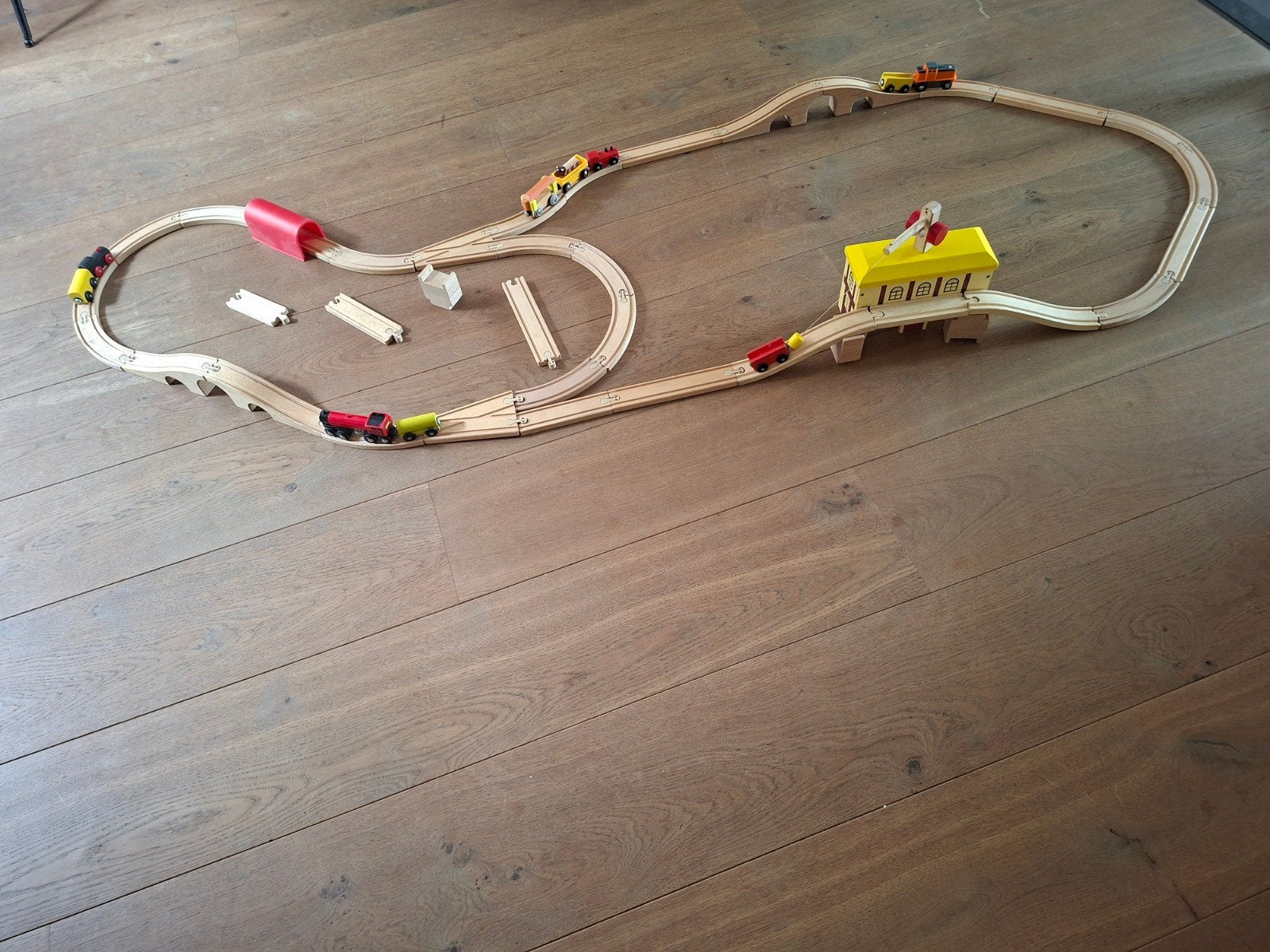 Houten Treinset met Brug, Tunnel en Kraan, Ophalen, Gebruikt