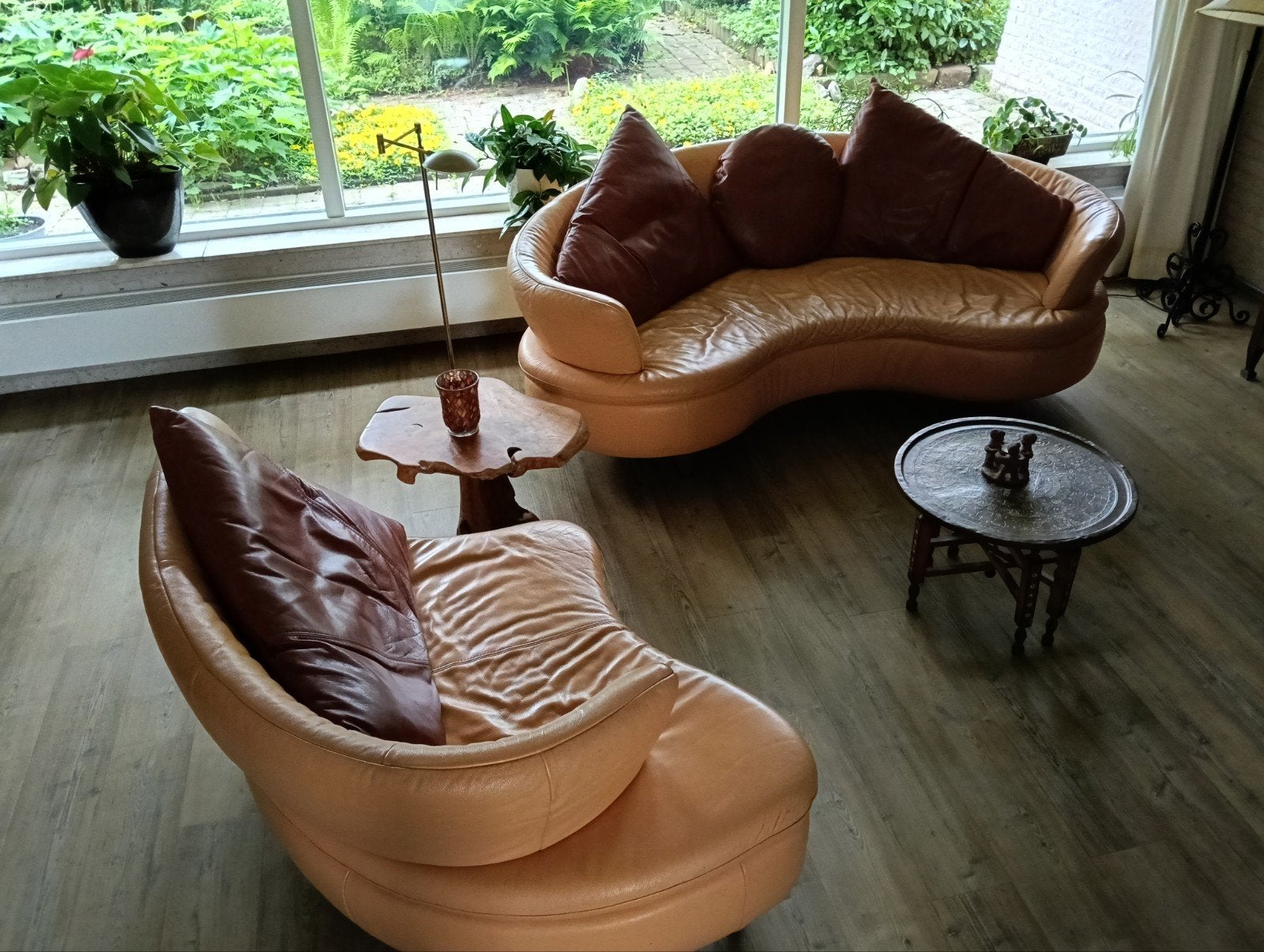 Design leren bankstel, Huis en Inrichting, Banken | Bankstellen, Ophalen, Zo goed als nieuw, 75 tot 100 cm
