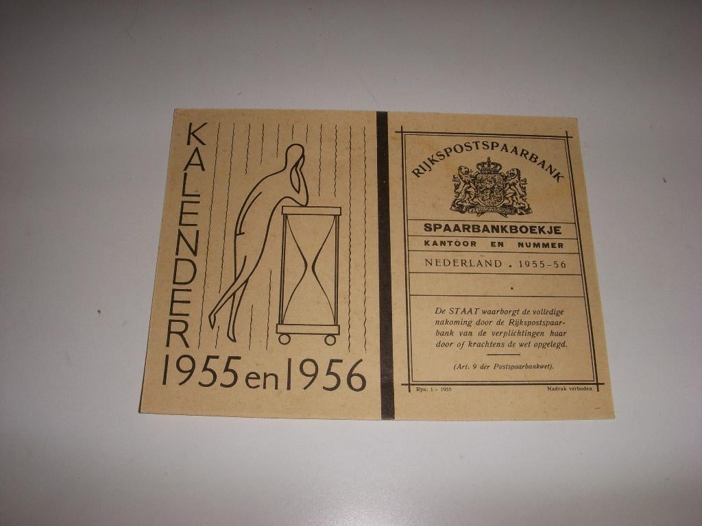 LEUK oud zakkalendertje Rijkspostspaarbank 1955 en 1956, Ophalen of Verzenden, Maandkalender, Zo goed als nieuw