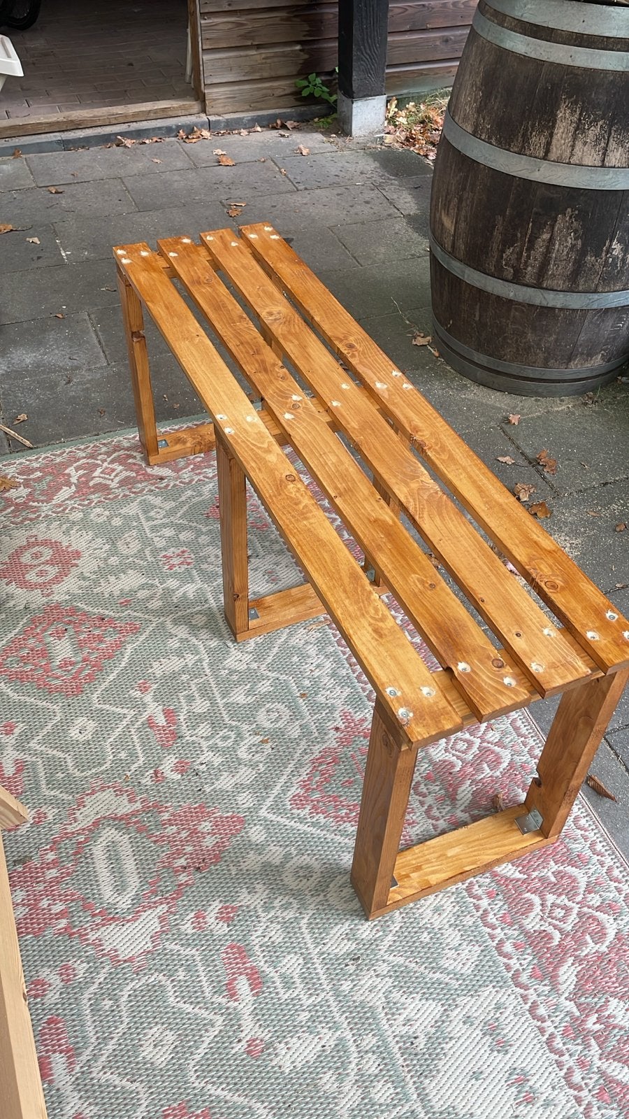 Zelfgemaakt vuren houten bankje, Ophalen, Gebruikt, Hout