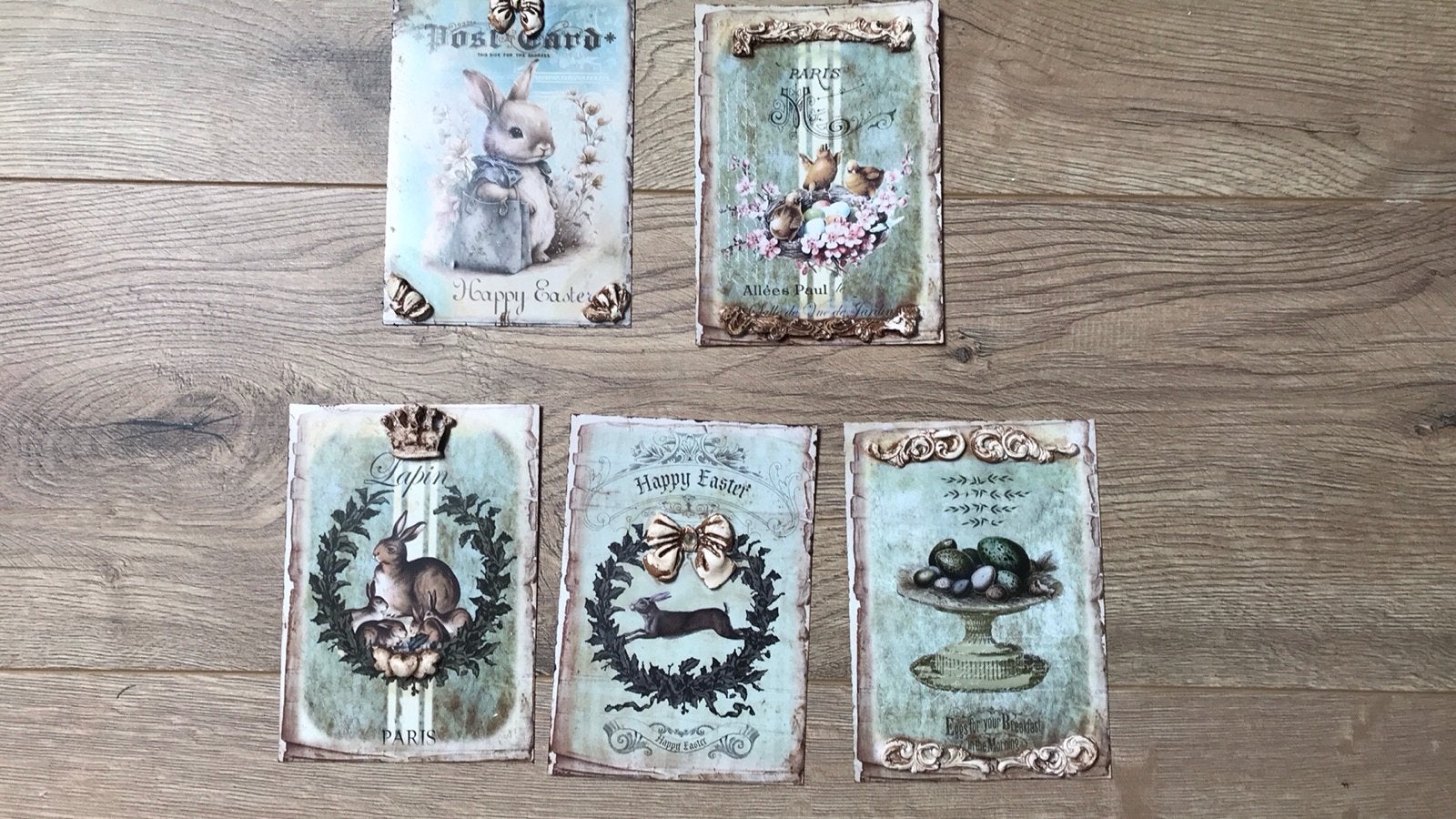 4 Vintage Paaspostkaarten - Handgemaakt en Uniek, Diversen, Ophalen of Verzenden