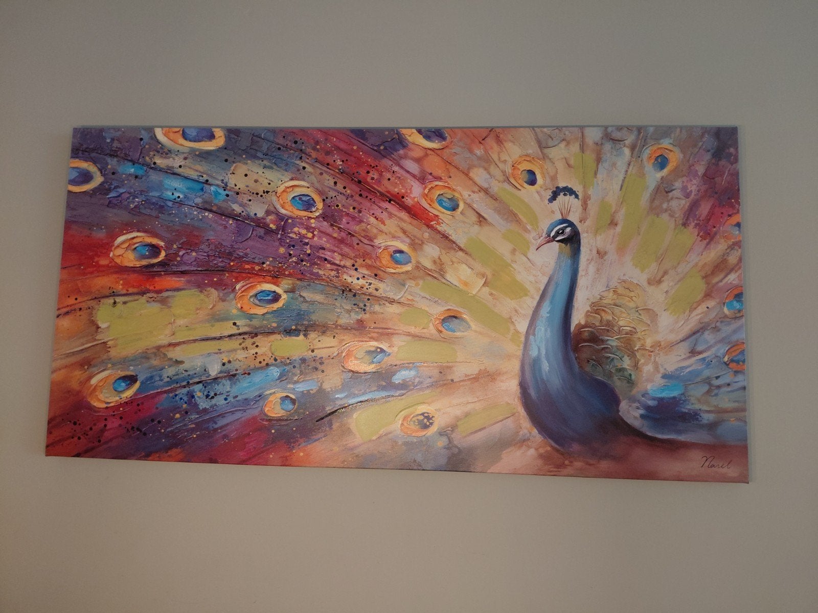 Canvas doek Pauw door Norel, Ophalen, Handgeschilderd, Dieren, Olieverf